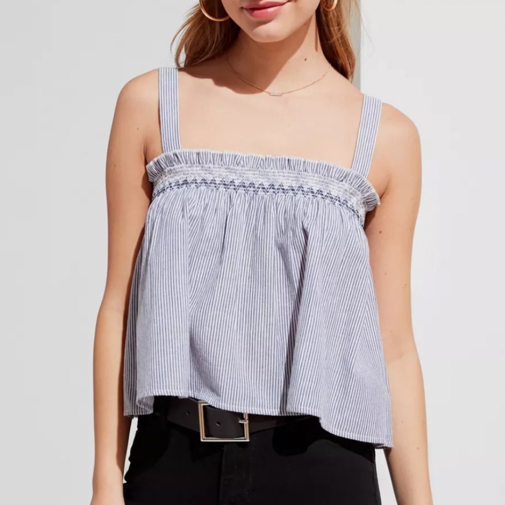 UO Striped Smocked Striped Tank Top - Size L